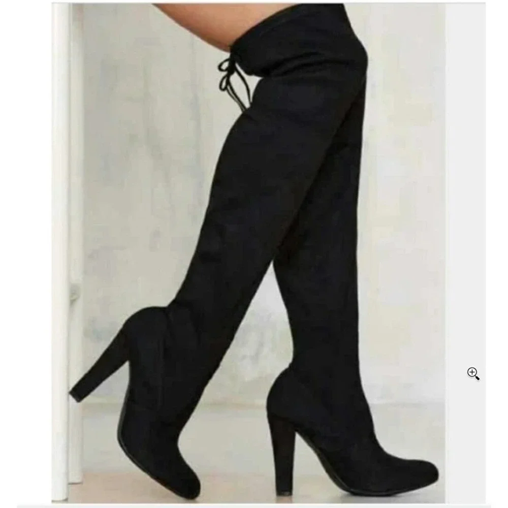 Steve Madden Over The Knee Boots Black Faux Suede Block Heels Womens 7.5 NEW